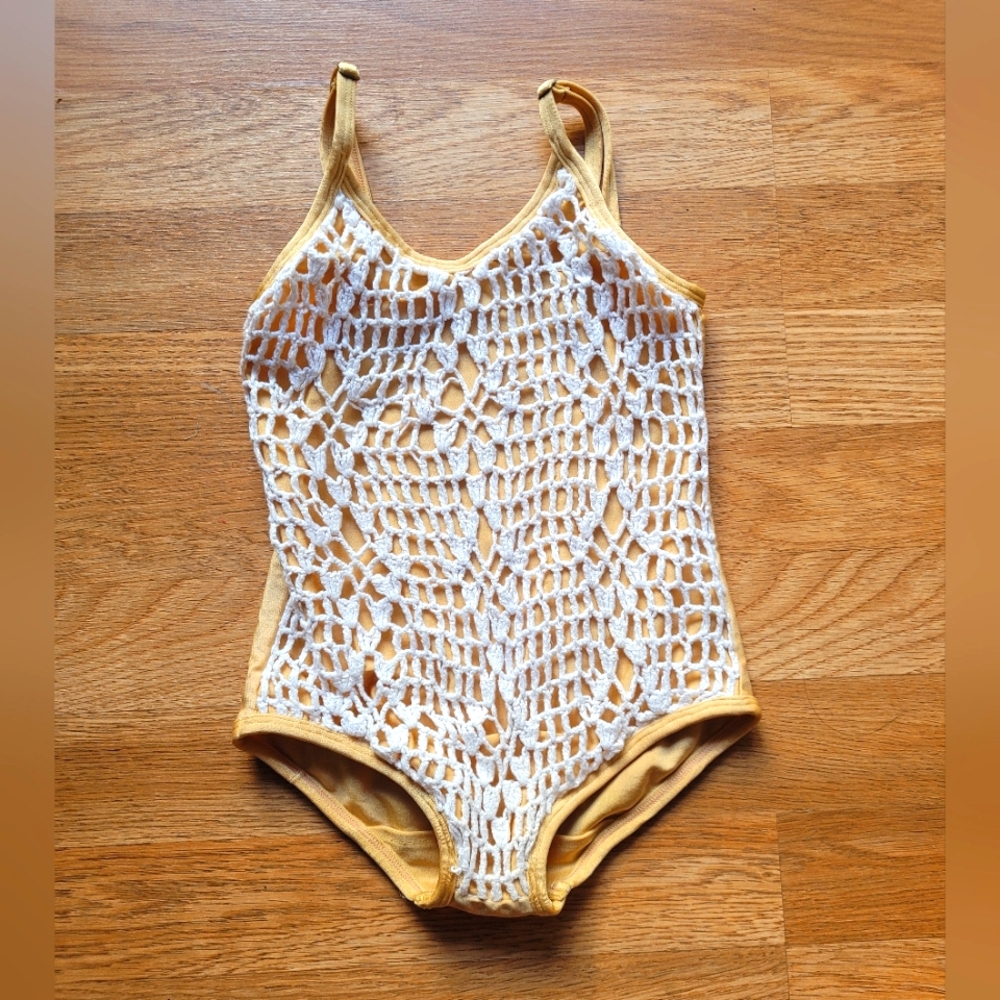 Girls Gold Crochet Swimsuit